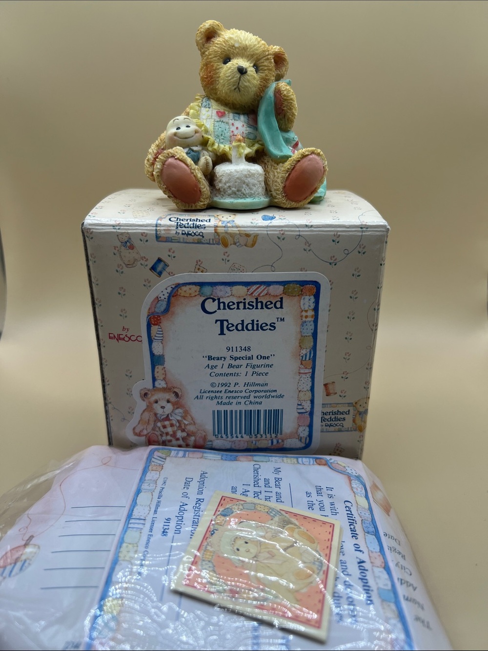 1992 Cherished Teddies “Beaty Special One” figurine w/box and certificate